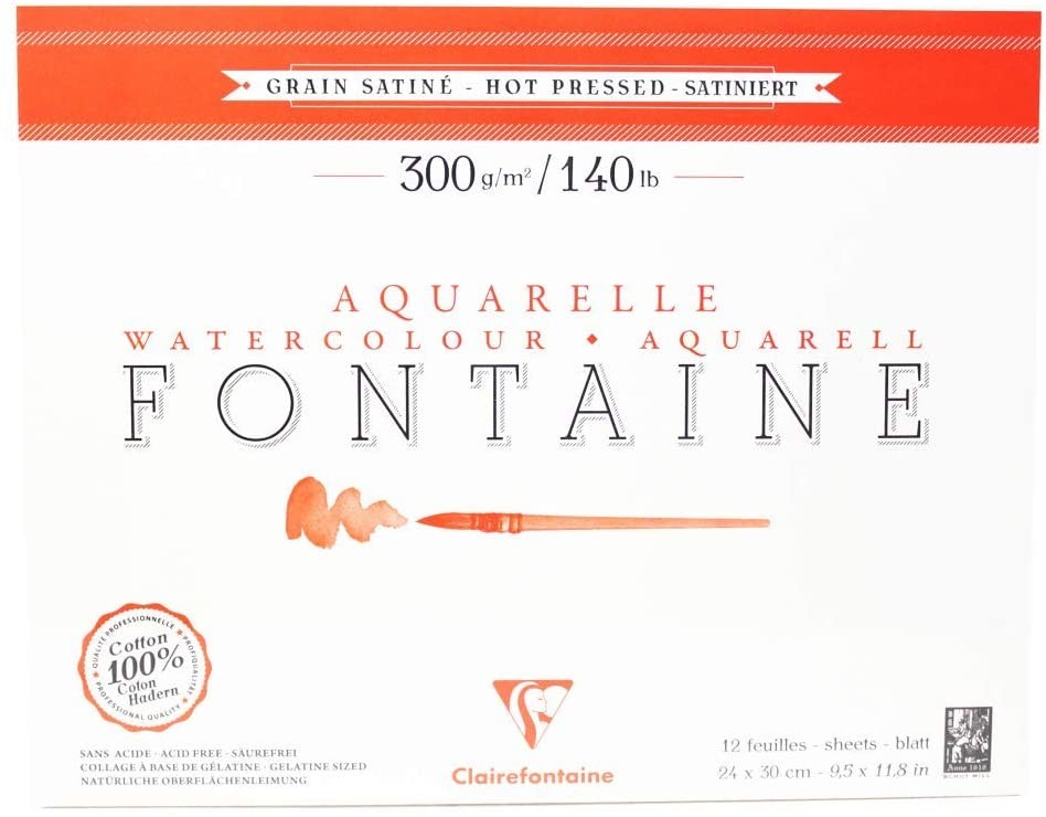 Skicák na akvarel Fontaine (300g/m2, 12 listů) 24x30cm 100% bavlna