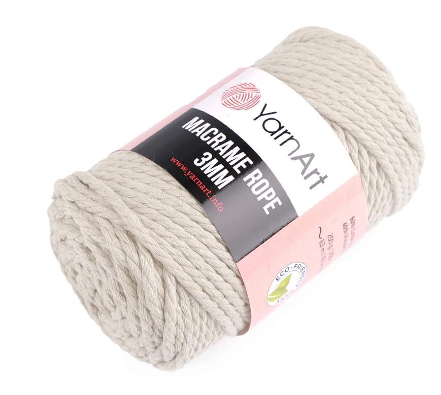Yarn Art Macrame Rope 3 mm - režná světlá
