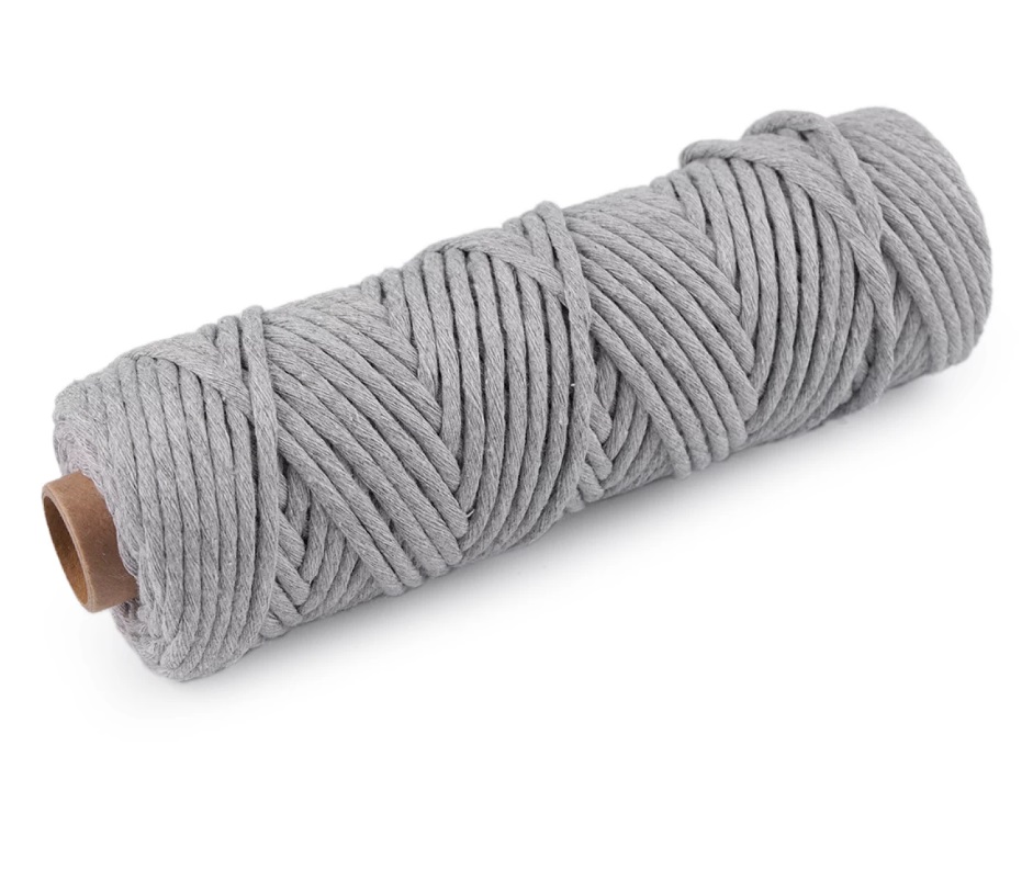 Bavlněná příze na macrame 5mm 50m - šedá sv.