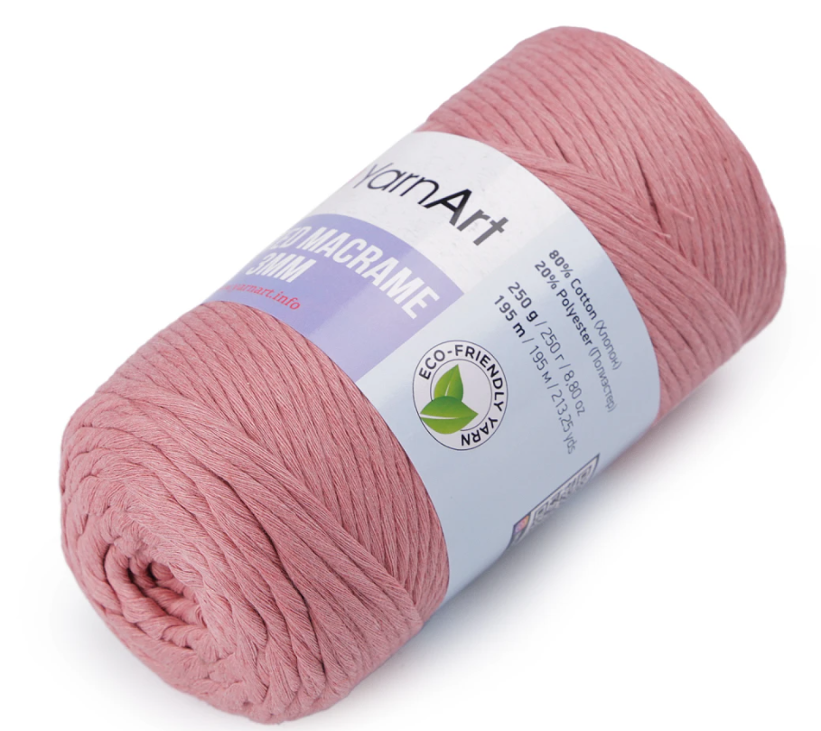 Metráž - Yarn Art Twisted macrame 3 mm - starorůžová 1m