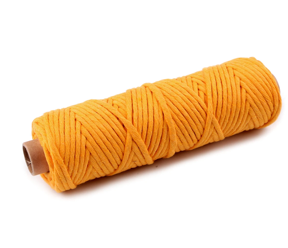 Bavlněná příze na macrame 3mm 50m žlutá