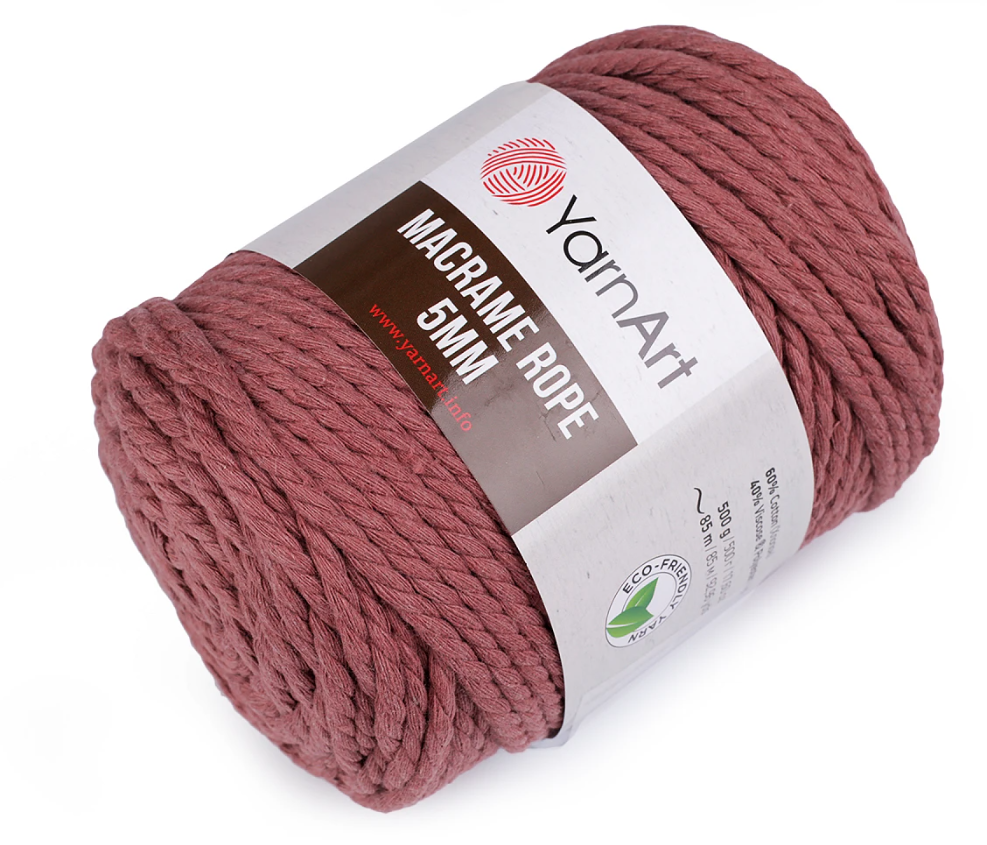 Yarn Art Macrame Rope 5 mm - starorůžová spíše do hněda