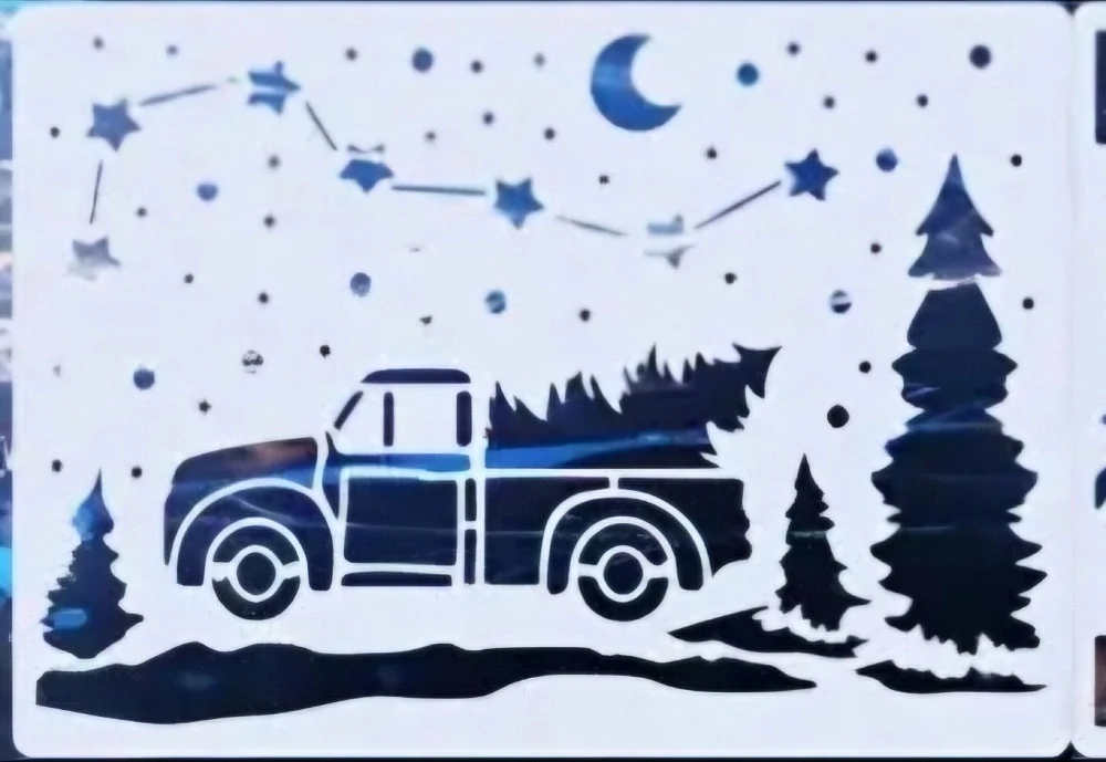 Plastová šablona - auto se stromečkem