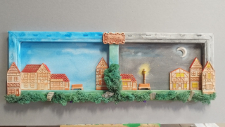 3D obraz s mechem - Magická vesnička den a noc