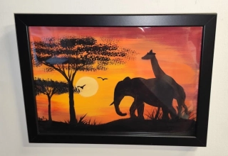 Afrika - akryl na papíře včetně rámu