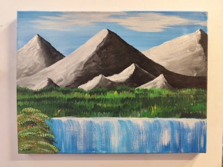 Hory s vodopádem 30x40 cm